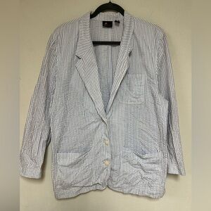 VTG Liz Claiborne Seersucker Striped Blue and White Women's Blazer